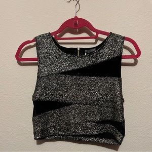 Sparkle & Fade Partially Sheer Metallic Crop Top